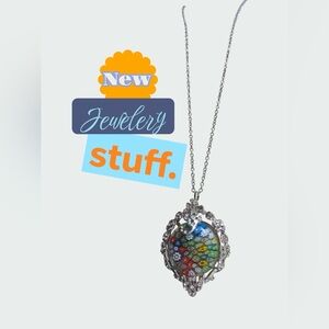 Elegant Silver and Multicolor Pendant Necklace (50016)
